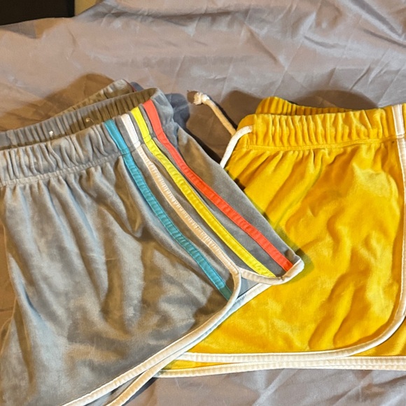 SO Pants - SO Women's Velour Shorts in Yellow & Light Gray with Rainbow Side Trim